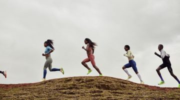 several athletes run a marathon