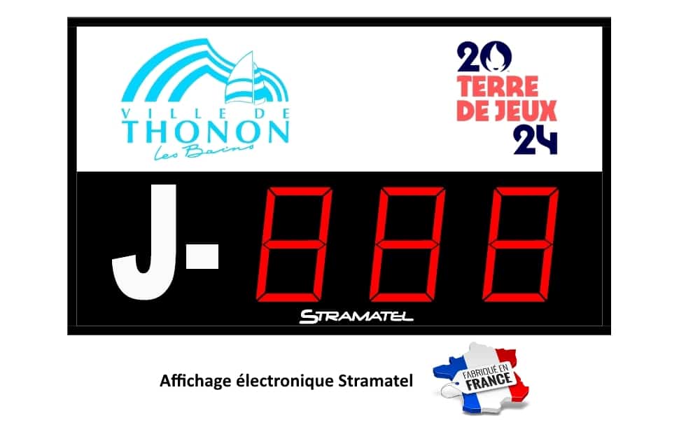Décompte jours et compte à rebours pour Terre de Jeux 2024 en affichage LED Stramatel