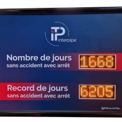 Nombre de jours sans accident de travail et affichage sécurité Stramatel pour la société ITP Interpipe