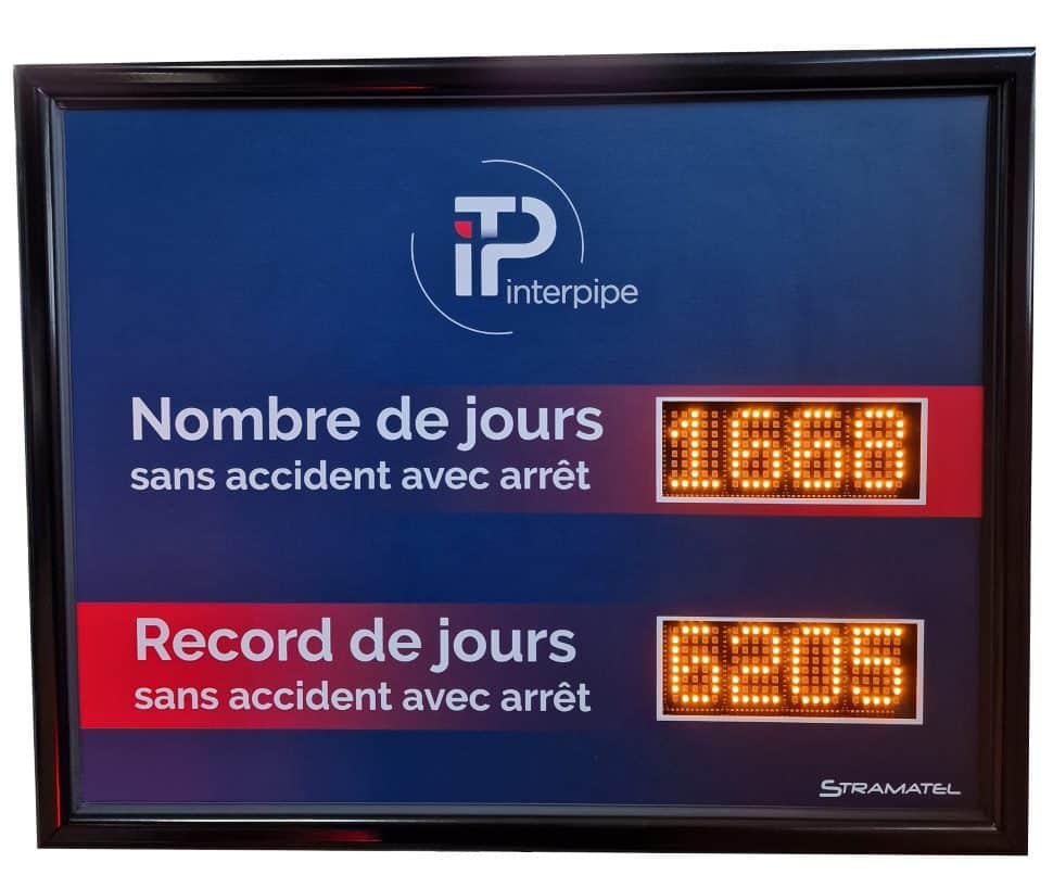 Nombre de jours sans accident de travail et affichage sécurité Stramatel pour la société ITP Interpipe