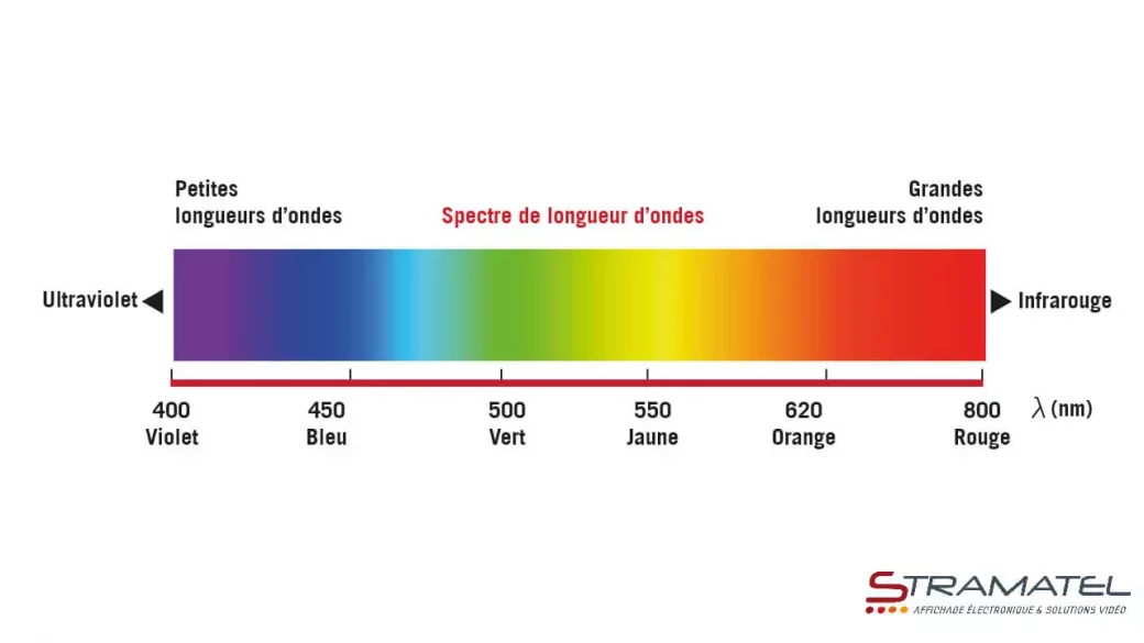 Spectre de longueur d'ondes des couleurs visibles à l'oeil nu. 