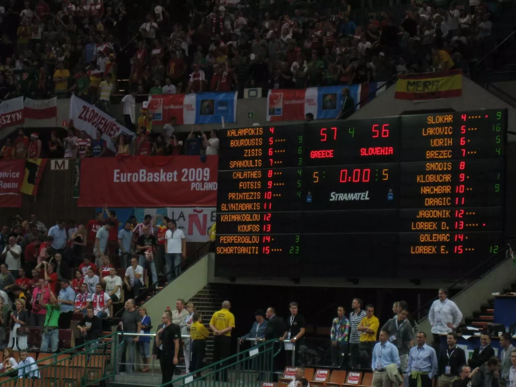 Afficheur de score Stramatel à l'arena de Spodek à Katowice en Pologne