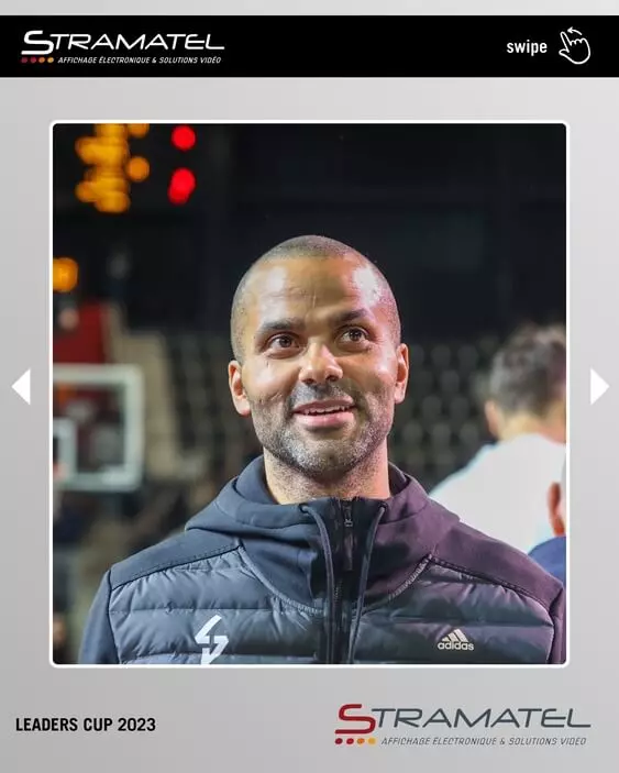 Tony Parker à l'aréna de Saint-Étienne Métropole et afficheur de score Stramatel