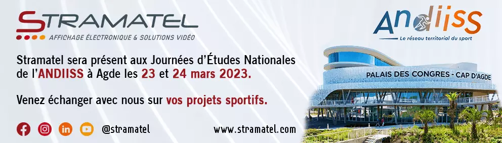 bannière promotion Stramatel présent au salon de l'ANDIISS à Agde en mars 2023