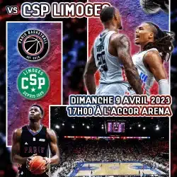 Annonce du match du Paris Basketball contre le CSP Limoges à l'Accor Arena, Stramatel est partenaire de l'événement.